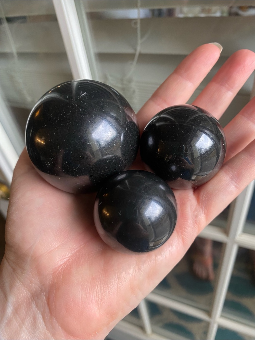 Black Tourmaline Crystal Sphere Set- Set of 3